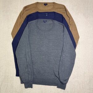 Lot Of 3 J.Crew Sweaters Women’s XL Crewneck Knit Pullover Gray Blue & Beige
